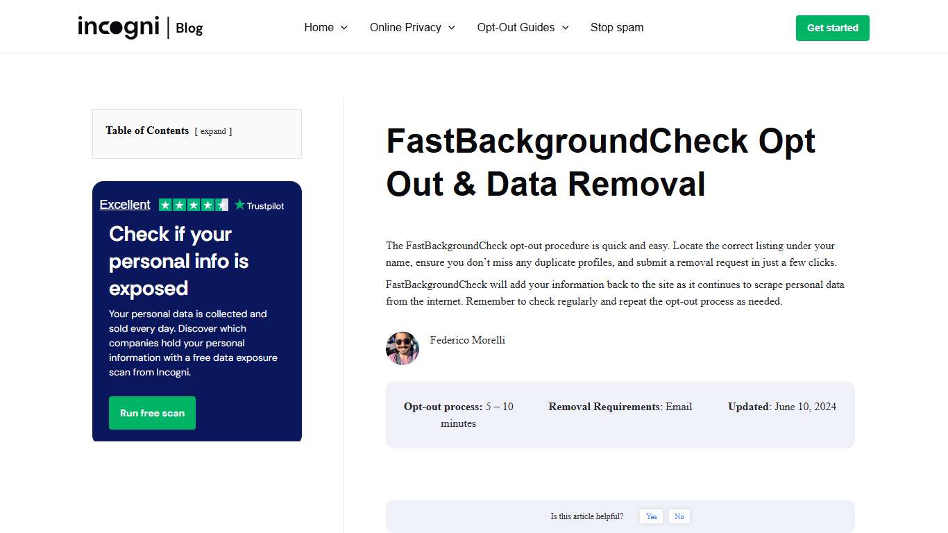 FastBackgroundCheck Opt Out & Data Removal [2026] | Incogni